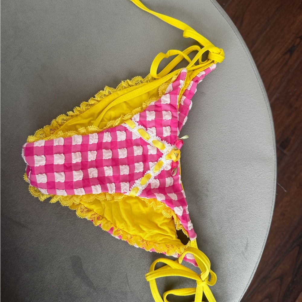 Beach Bunny Pink and Yellow Gingham Bikini Bottom Sz XS